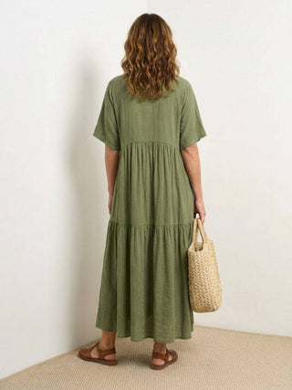 V-neck Two-Tiered Maxi Swing Dress