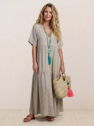 V-neck Two-Tiered Maxi Swing Dress