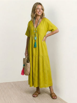 V-neck Two-Tiered Maxi Swing Dress